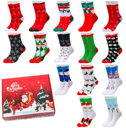 MarJunSep 15 Pairs Women's Christmas Socks Bulk Christmas Gifts Stocking Stuffers for Women Teens Adults Family Coworkers