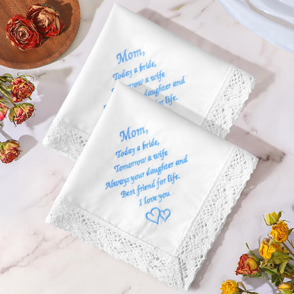 Wedding Handkerchiefs Something Blue for Bride, Mother Of The Bride Gifts Embroidered Lace Keepsake Bridal Hankies