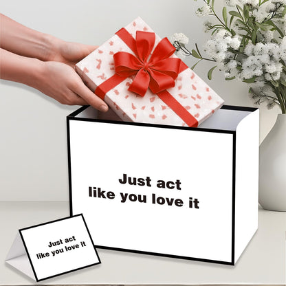 Anyangzhao White Funny Gift Bag, Large Just Act Like You Love It Gag Gift Bag with Card and Tissue Paper, Snarky Funny Birthday Party Decorations for Men, Women, Best Friends, Offices, Coworkers