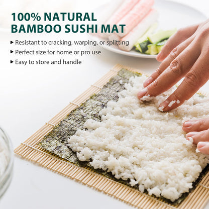 Soeos Sushi Making Kit, Sushi Making Kit for Beginners with 2 Sushi Rolling Mats, 5 Pairs Chopsticks, 1 Paddle, 1 Spreader, 1 Cotton Bag, All Natural Bamboo Sushi Maker Gift Set for Party & Family