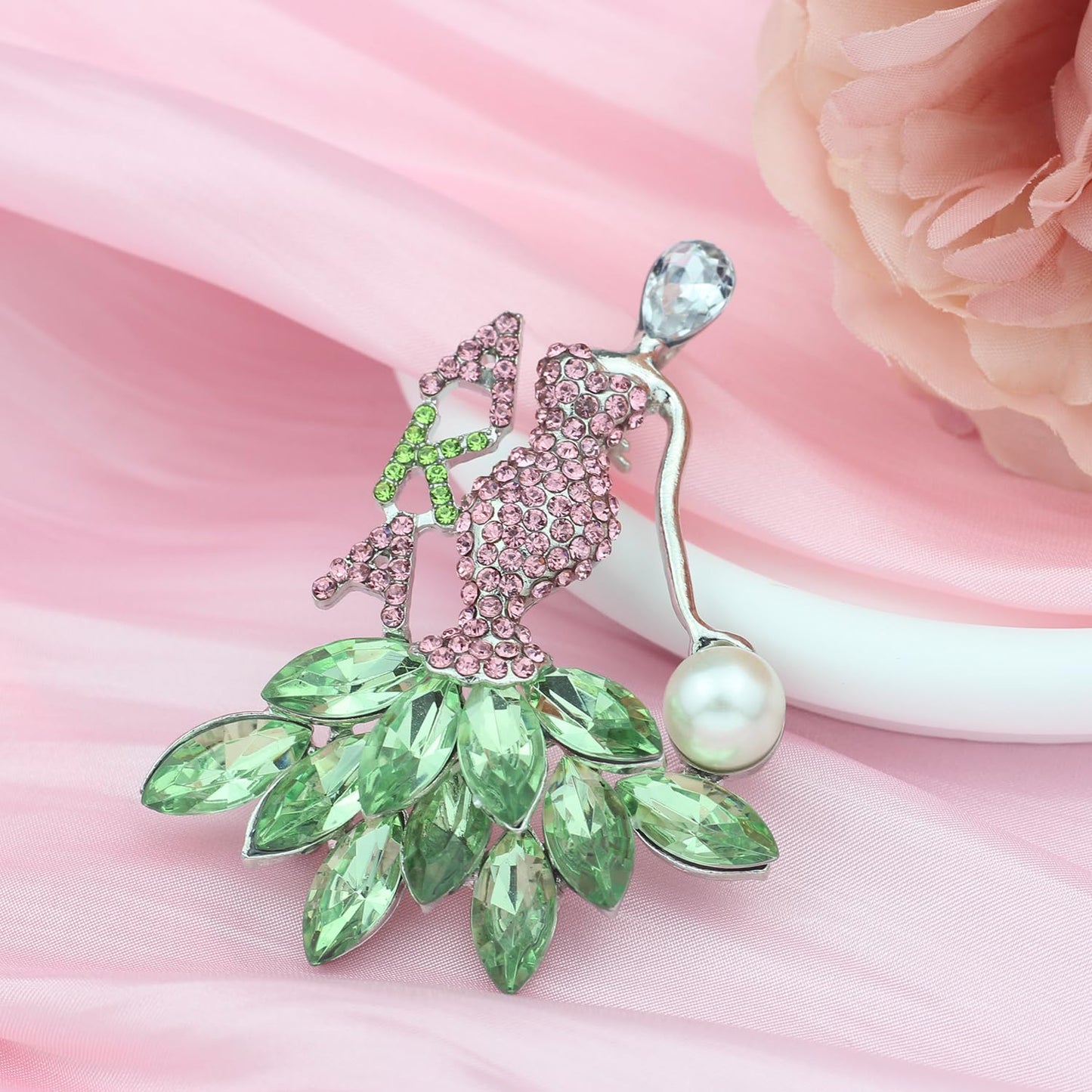 Rhinestone Sorority Gift for Women Greek Sorority Brooch Pin Paraphernalia Gifts Pink & Green Jewelry Sisterhood Graduation Gift