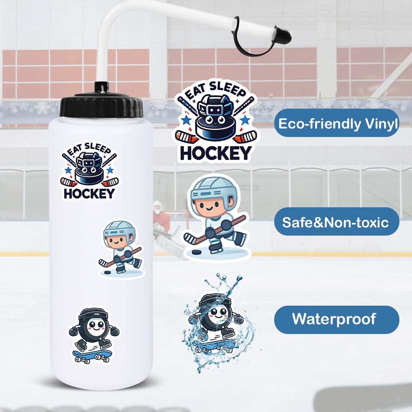 100 Pcs Hockey Stickers,Hockey Party Favors,Hockey Gifts for Boys 8-12,Waterproof Vinyl Stickers for Water Bottle Helmet Laptop Computer Skateboard