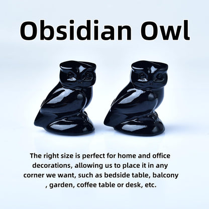 Obsidian Crystal Owl Figurine Hand Carved Lucky Stone Statue for Healing Home Office Decor Spiritual Gift for Women Men