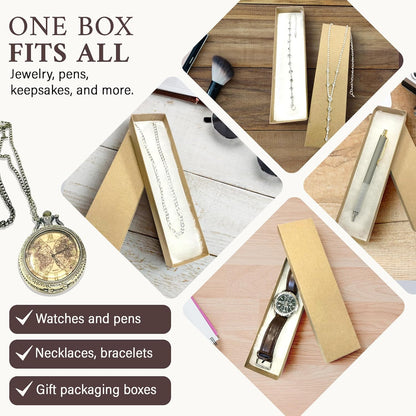 RJ Displays 6 Pack Cotton Brown Kraft Color paper Cardboard Jewelry Boxes for Bracelets, Necklace boxes, Watch & Small Gifts box, Jewelry Gift Boxes Size 8" x 2" x 1" Inch -(Brown Kraft)