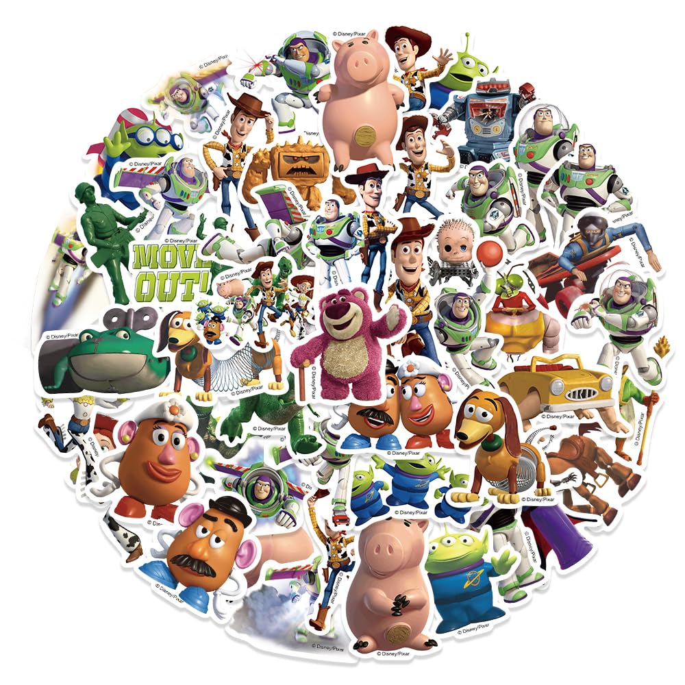 50pcs Toy Cartoon Story Stickers,Vinyl Waterproof Decal for Water Bottle Laptop Sticker for DIY Decorate Bumper Phone Hard Hat Teens Gifts