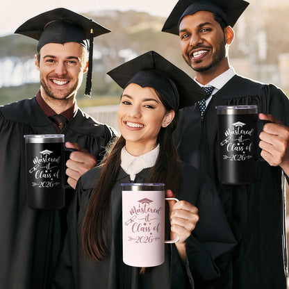 Lifecapido Masters Degree Graduation Gifts, Mastered It Class of 2026 20oz Insulated Coffee Mug with Keychain and Graduation Card, 2026 Graduation Gifts for Graduates, Black