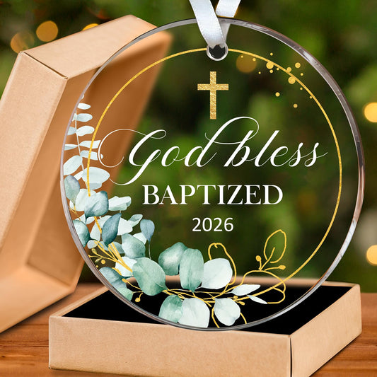HEXMOZ Baptism Gifts for Boys, Girls, Women, Men, Adults - Christening Gifts for Baby Boys, Girls, Godson, Goddaughter - God Bless Baptized Ornament 2026 - Acrylic Christmas Keepsake Decoration