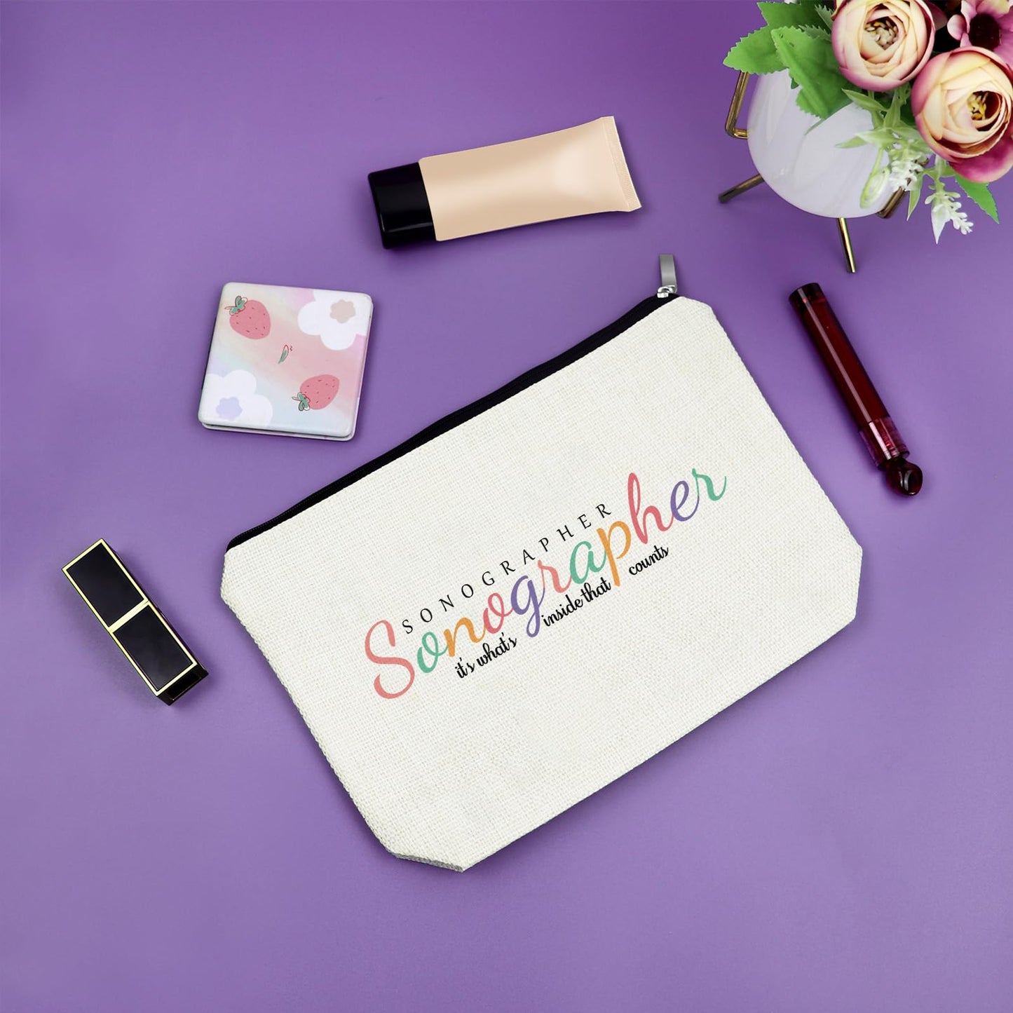 Sazuwu Sonographer Gifts For Women Makeup Bag Gift for Ultrasound Technician Sonography Diagnostic Maternity Doctor Nurse Sonography Radiology Medical Student Graduation Gift Cosmetic Bag