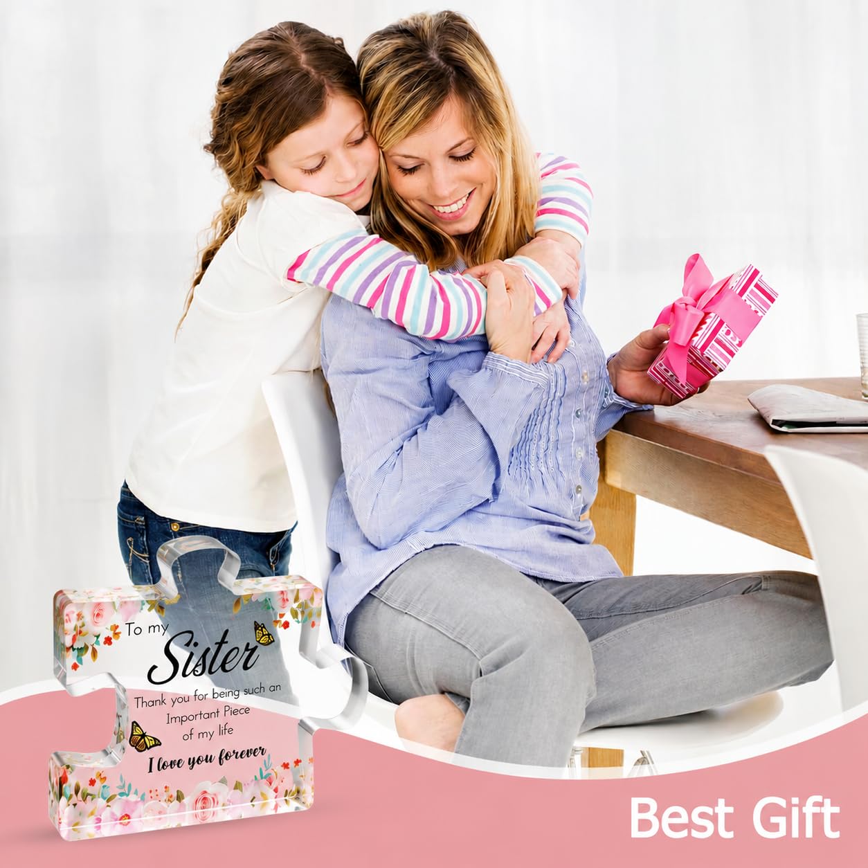 VELENTI Gifts for Mothers Day - Sister Engraved Acrylic Puzzle Piece with Heartfelt Message - Perfect Sister Birthday, Thanksgiving, Paperweights - Cute Decoration for Home, Office