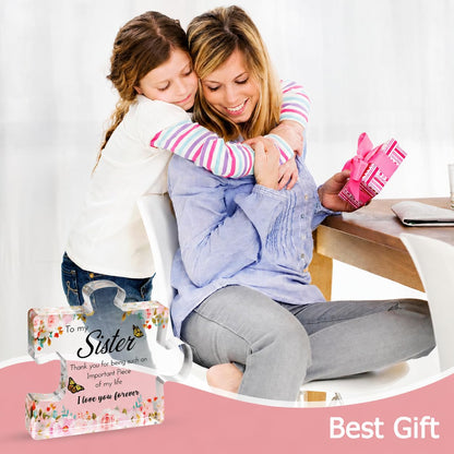 VELENTI Gifts for Mothers Day - Sister Engraved Acrylic Puzzle Piece with Heartfelt Message - Perfect Sister Birthday, Thanksgiving, Paperweights - Cute Decoration for Home, Office