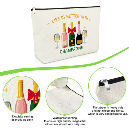 Champagne Lover Gifts Makeup Bag Wine Trip Gift for Cocktail Lover Daughter Sister Best Friend Coworker Champagne Cosmetic Bag Bachelorette Party Cocktail Club Gifts for Women Wife Zipper Pouch