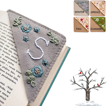 Personalized Hand Embroidered Corner Bookmark, 26 Letters Cute Flower Embroidered Corner Bookmark Embroidery Book Marker Clip for Book Lovers Bookmarks for Reading Lovers Meaningful GIF (Summer, L)