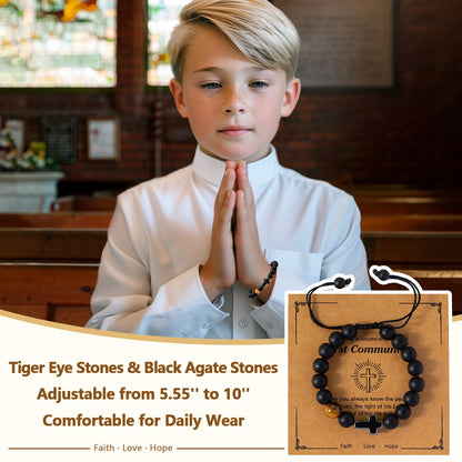 First Communion Gifts for Boys- First Holy Boy Figurine with Keepsake Box & Compass for Kids & Cross Bracelet Included, 1st Communion Gifts for Boys