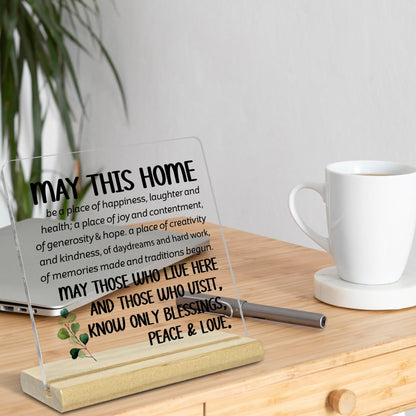 House Warming Gifts New Home for Women,Men,May This Home Acrylic Desk Docor Plaque,Inspirational Christian Desk Sign