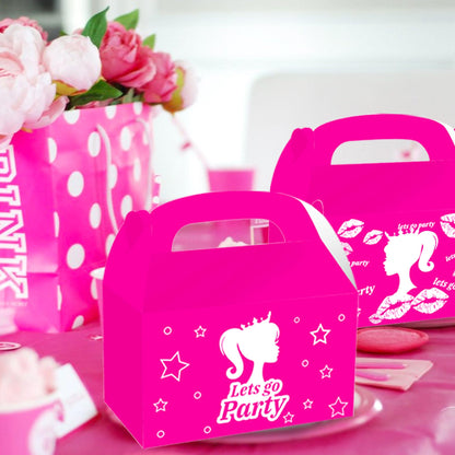 JeVenis 12 PCS Pink Candy Boxes - Let's Go Party Supplies - Gift Box Treat Bags for Girl Birthday Party & Bridal Shower