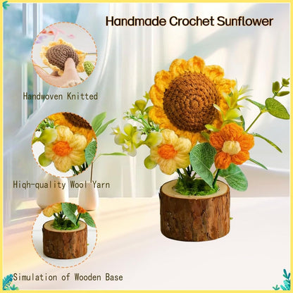 Handmade Knitted Sunflower Potted Plant - Boho Home Decor for Desk Office Car Dashboard Cute Crochet Sunflower Artificial Flower Decor Inspirational Gift for Women Mom Wife Sister Teacher