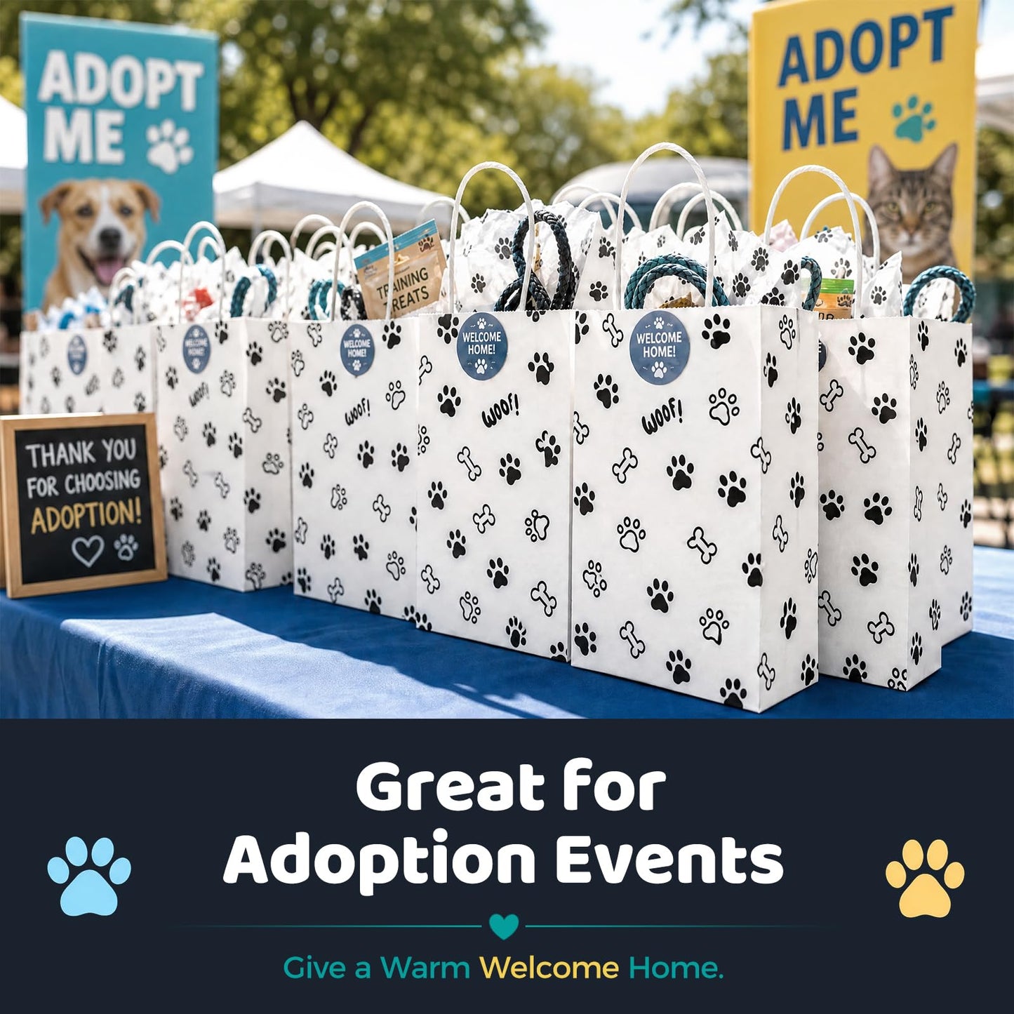 LovesTown 16 Pack Goodie Bags, 5.5 x 2.8 x 8 Inch Animal Party Favor Paw Prints Gift Bags with Handles for Dog Pet Themed Party Retail Grocery Bulk Supplies