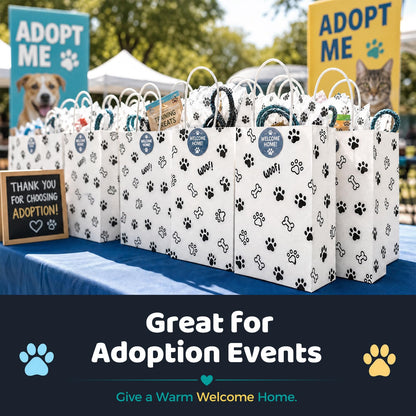LovesTown 16 Pack Goodie Bags, 5.5 x 2.8 x 8 Inch Animal Party Favor Paw Prints Gift Bags with Handles for Dog Pet Themed Party Retail Grocery Bulk Supplies