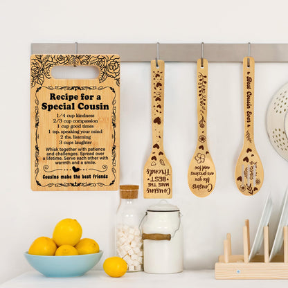 Cousin Gifts for Women, Recipe for a Special Cousin - Birthday Gift for Cousin Women Cutting Board Set, Mothers Day Birthday Gifts Wedding Gifts for Cousin from Sister Brother