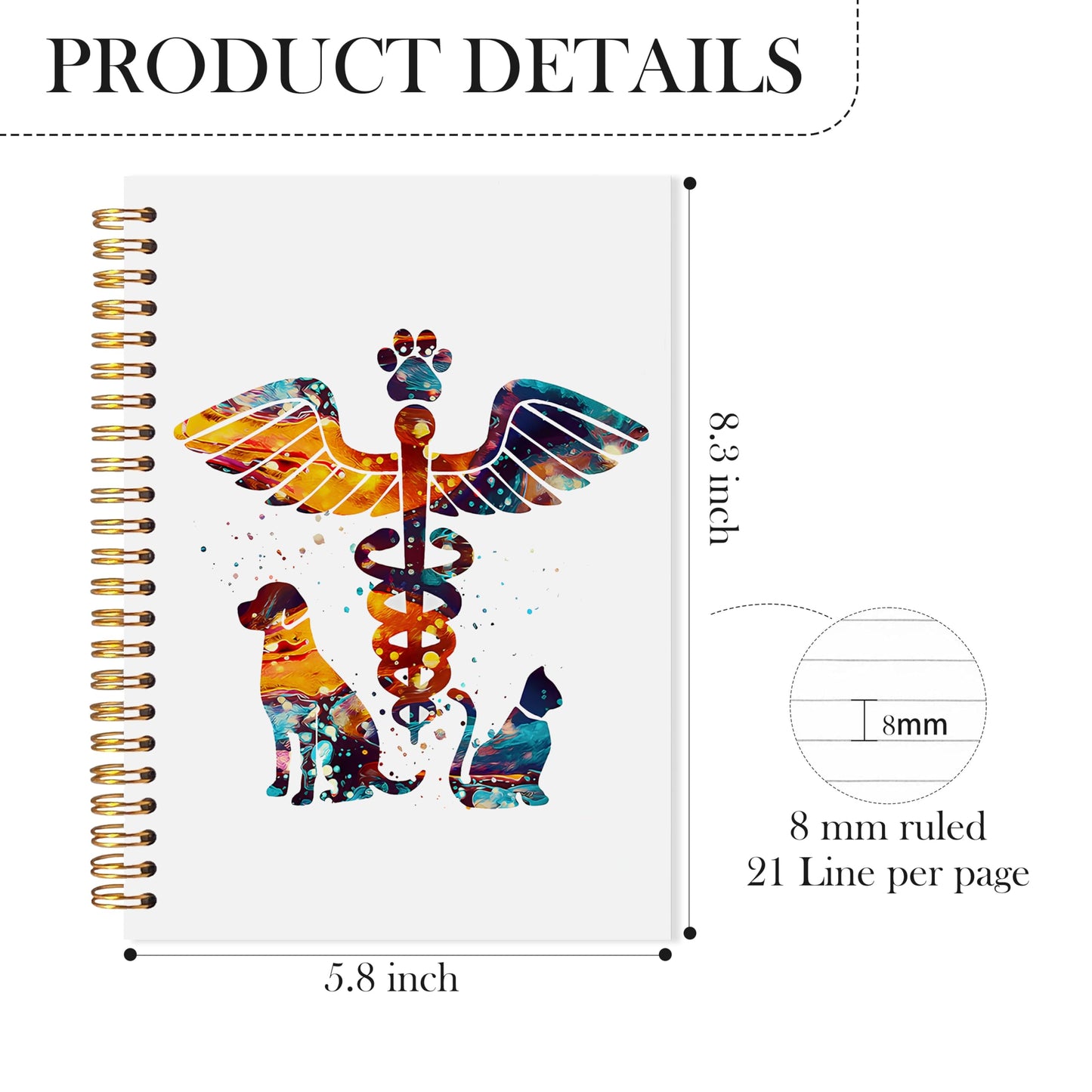 Dog Cat Veterinarian Medical Spiral Notebook, Veterinarian Gifts for Women Men Journal, Vet Tech Med Assistant Gifts Notebook Journal, Vet Medical Office Supplies, 5.5x8.3 Inch