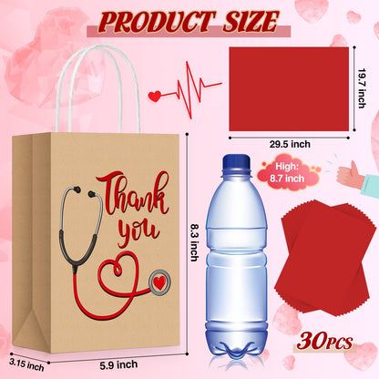 Glenmal 30 Pcs Thank You Nurses Bags with Tissue Paper Kraft Nurses Week Gift Bags Bulk Nurse Graduation Storage Bags Appreciation Nurse Goody Bags for Nurse Day Party Favors Gift Wrapping Supplies