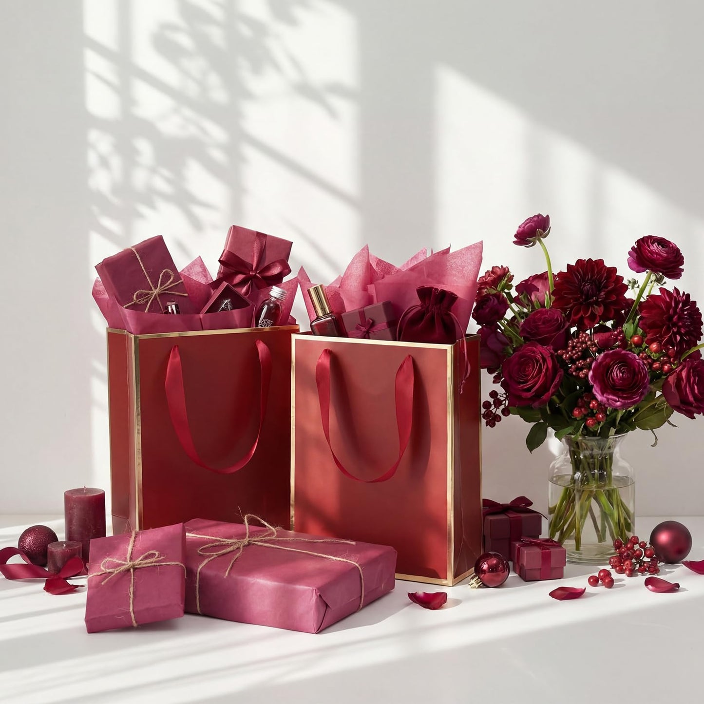 Teling 500 Sheets Burgundy Wine Tissue Paper for Gift Bags 14 x 20 Inches Father' Day Gift Wrapping Tissue Paper Bulk for Graduation Memorial Day 4th of July Weddings Birthday DIY Crafts Flowers