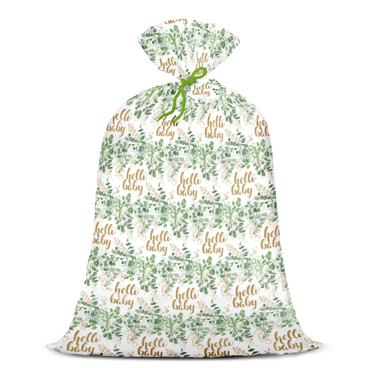 WRAPAHOLIC 56" Extra Large Neutral Baby Plastic Gift Bag - Eucalyptus Leaves Jumbo Bike Bag Gift Wrap for Baby Shower Favors Holiday - 56" H x 36" W