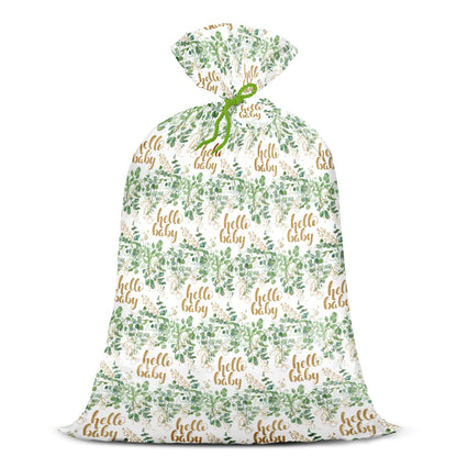 WRAPAHOLIC 56" Extra Large Neutral Baby Plastic Gift Bag - Eucalyptus Leaves Jumbo Bike Bag Gift Wrap for Baby Shower Favors Holiday - 56" H x 36" W