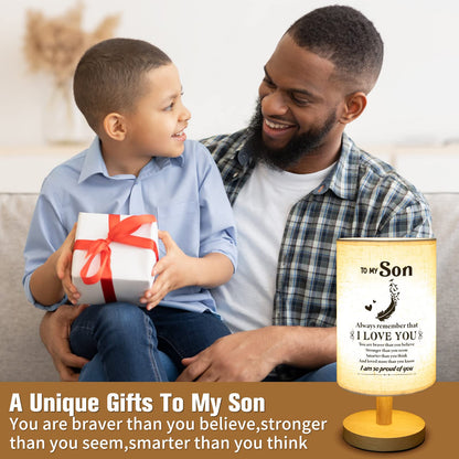 SOUHONEY Gifts for Son for Fathers Day from Mom Dad- Fabric Wooden Desk Lamp for Bedroom Living Room for Son Adult Graduation Season Gifts, Birthday Gifts, Back to School Gifts