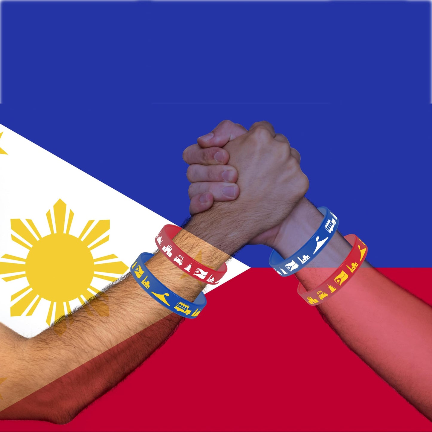 CupaPlay Philippines Filipino Rubber Bracelets 24PCS Silicone Wristbands Carnival Flags Themed Party Favors and Supplies Decorations Filipino National Day Country Independence Day Celebrations