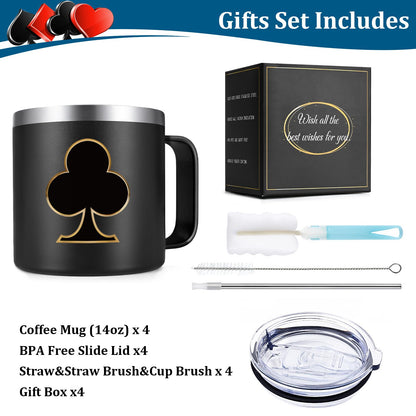 Gtmileo Poker Gifts, 4Pcs Casino Insulated Coffee Mug, Christmas Holiday Birthday Gambling Gifts for Poker Players Men Women (14Oz-Black)