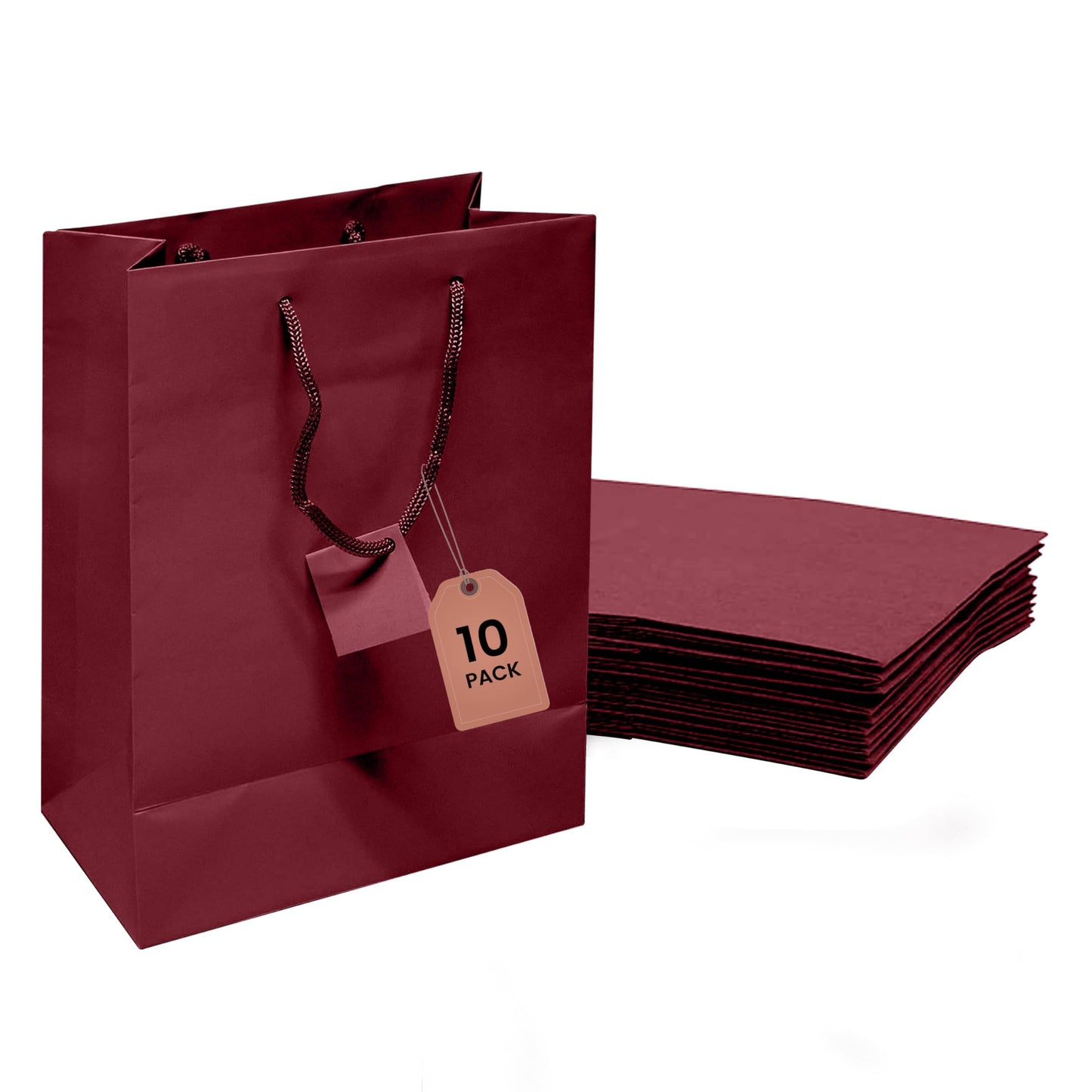 Novel Box Burgundy Gift Bags with Handles 10 Pack 8x4x10 Inches Large Paper Bulk Gift Bags for Business, Shopping, Birthday, Party Favor - Euro Tote Paper Bag for Groceries & Personal Use