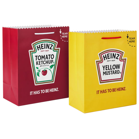 Hallmark Heinz 13" Large Gift Bags (2 Bags: Ketchup and Mustard) for Birthdays, Father's Day, Fourth of July