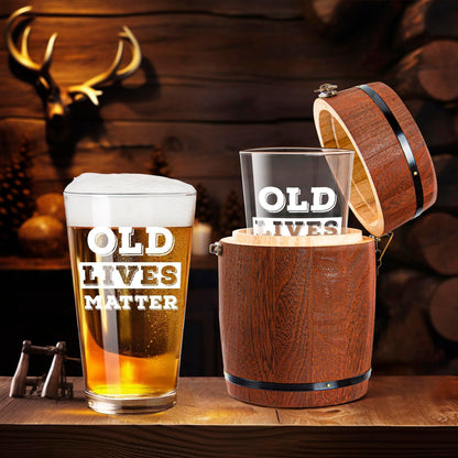LIGHTEN LIFE Old Lives Matter Beer Glass 16 oz,Unique Old Man Gifts Pint Glass in Valued Barrel Box,Birthday or Retirement Beer Glass Gfit for Dad,Grandpa,Senior Citizen,Old Men