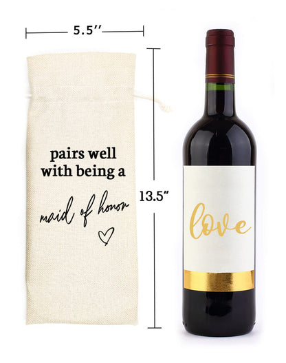 Maid Of Honor Wine Bag, Gift for Bridesmaid, Wedding Wine Bag Gift, Bridal Shower, Engagement, Bachelorette Party Favor-Pairs Well with Maid of Honor