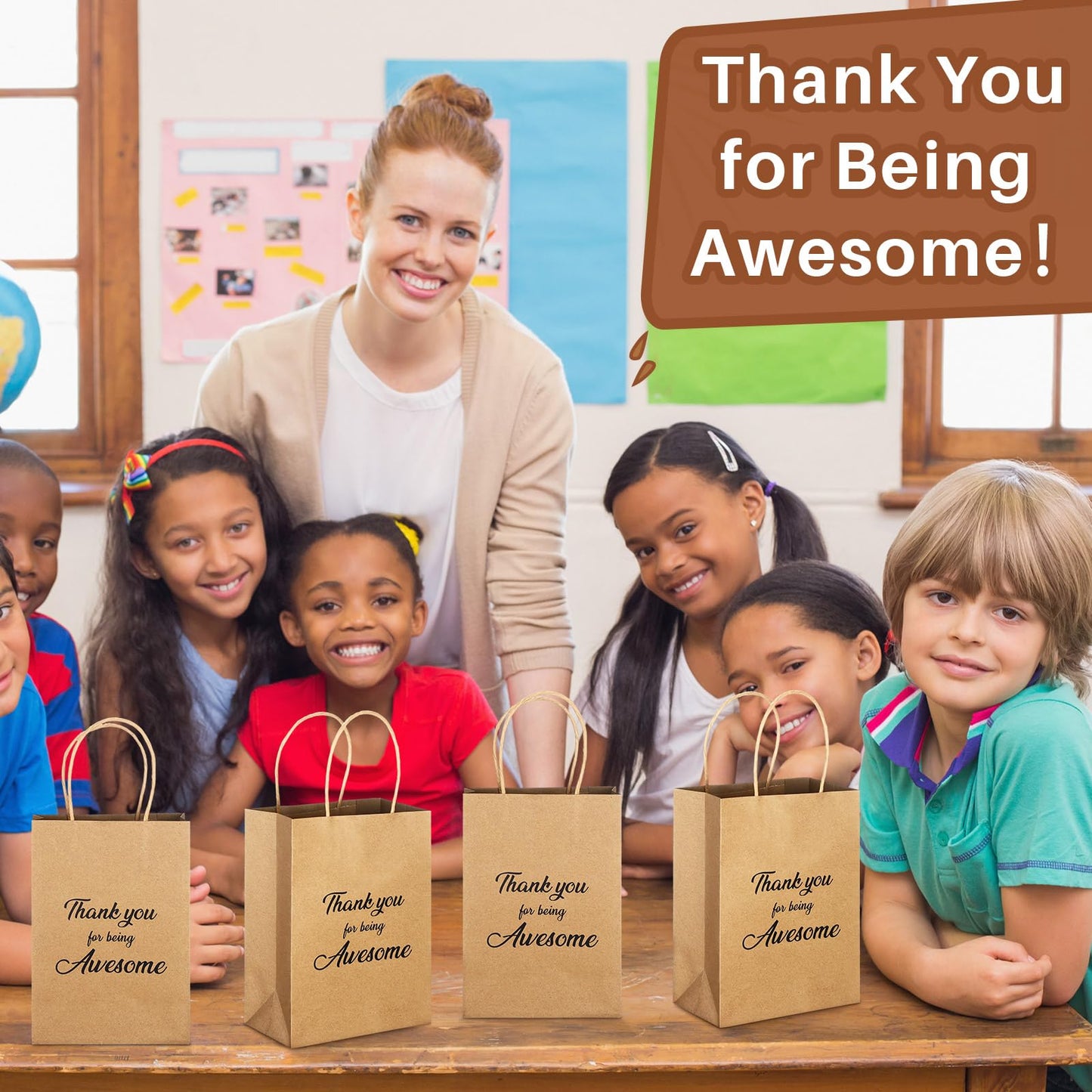 Qilery 18 Pcs Thank You Gift Paper Bags Bulk with Handles for Employee Coworker Colleague Volunteer Teacher Nurse, Appreciation Thank You for Being Awesome Kraft Gift Bags, 5.9 x 3.1 x 8.3 Inches
