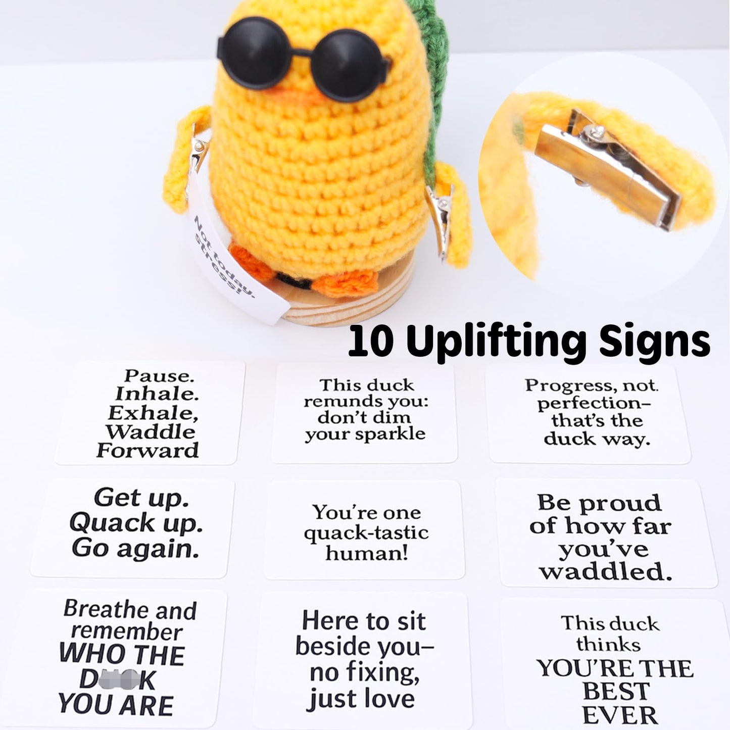 Birthday Gift for Her Him, Positive Crochet Animals with 10 Affirmation Cards – Cute Emotional Support Duck Desk Decor Inspirational Gift for Women Coworkers Friends