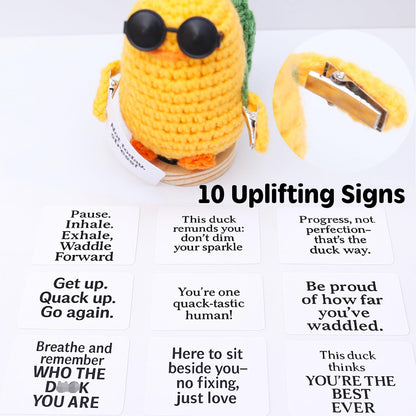 Birthday Gift for Her Him, Positive Crochet Animals with 10 Affirmation Cards – Cute Emotional Support Duck Desk Decor Inspirational Gift for Women Coworkers Friends