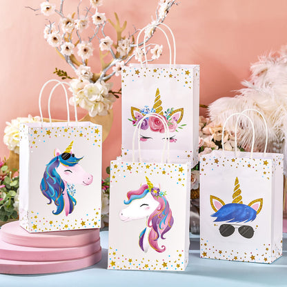 Crtiin 24 Pcs Unicorn Party Favor Bags for Birthday Party Supplies, Unicorn Gift Bag Goody Treat Candy Bags for Valentines Day Baby Shower Birthday Carnival Festivals Decorations