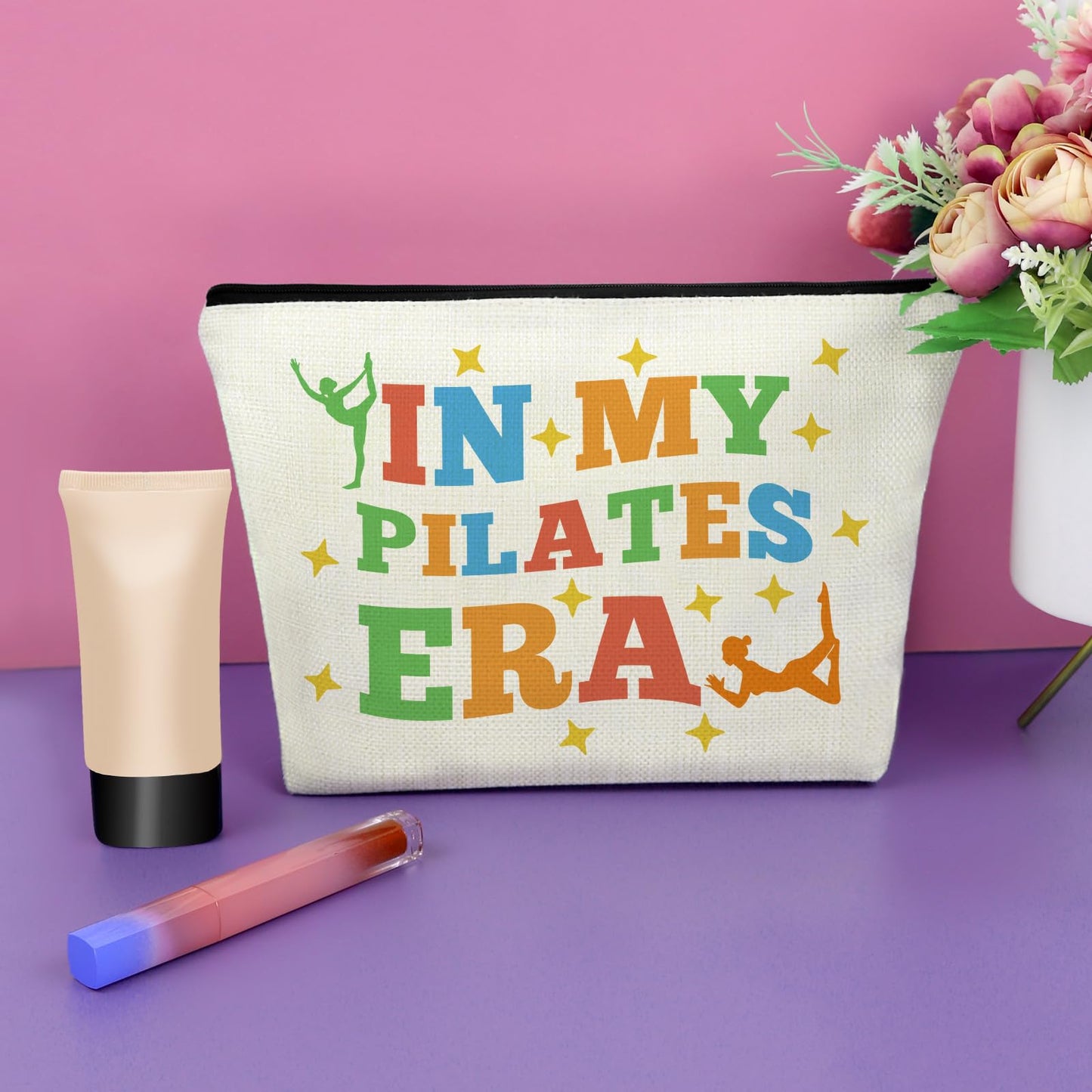 Sazuwu Pilates Gifts for Women Birthday Makeup Bag Pilates Lovers Gift Ideas Pilates Teacher Gift Cosmetic Bag Pilates Coach Instructor Essentials Toiletry Travel Zipper Pouch