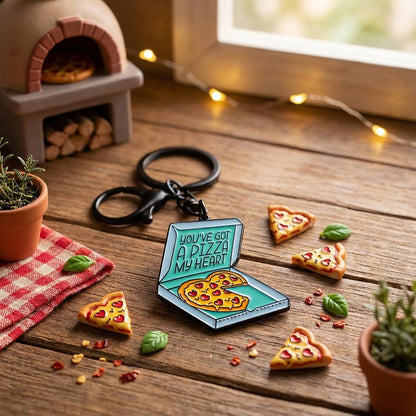 Pizza Keychain – Food Keychains Bag Charms for Women with Pizza My Heart Quote Box, Cute Key Chains Romantic Gifts for Pizza Lovers, Couples, Friends, Girls