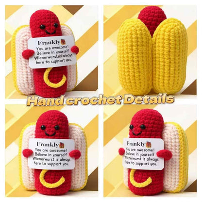 Hot Dog Crochet Gifts Cute,Funny Gag Birthday Gifts Men Women Emotional Positive Coffee Potato Hotdog Gift Plush Toy for Mom dad Christmas Friend Coworker Sister