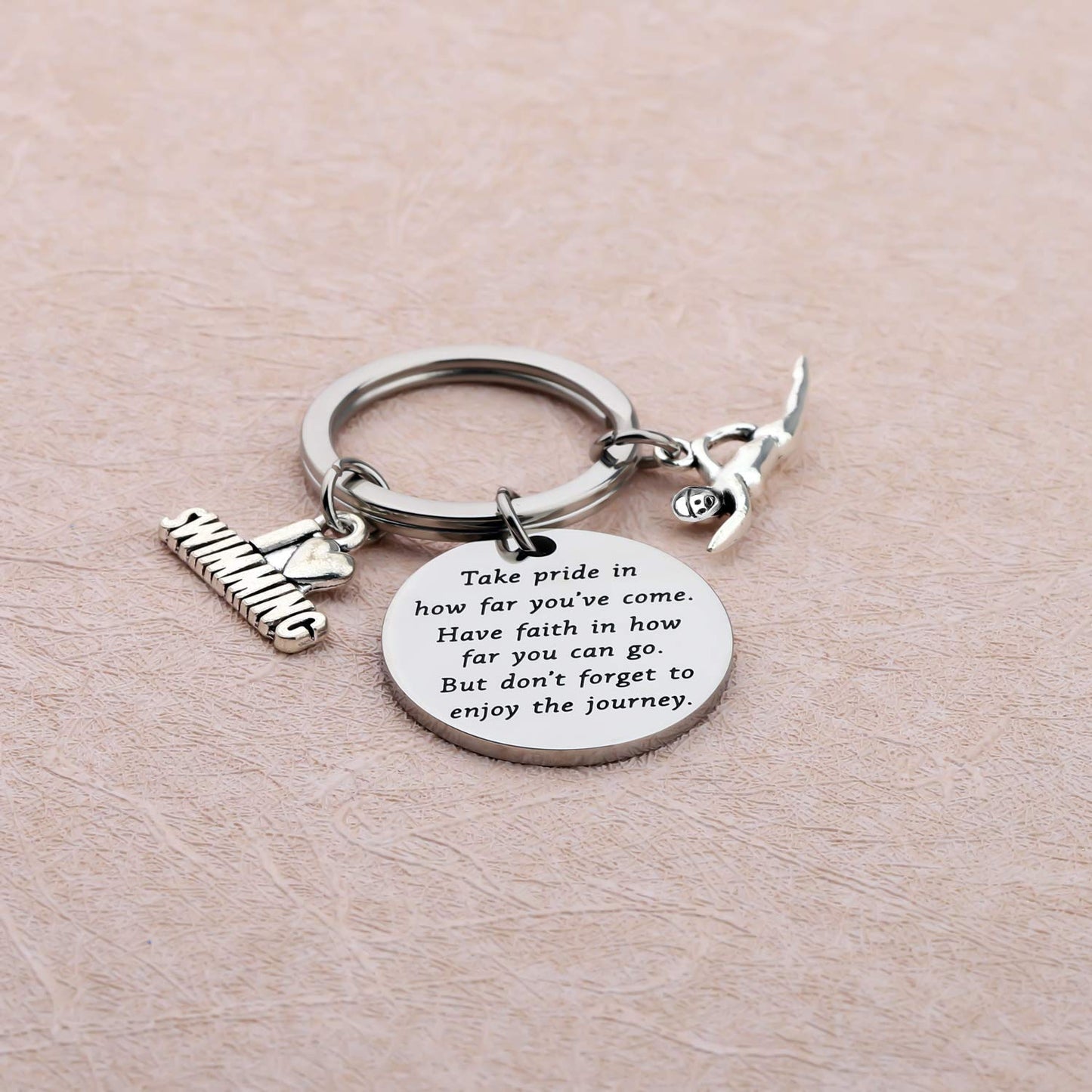 Swim Keychain I Love Swimming Lover Gift Take Pride in How Far You Have Come Swim Team Inspirational Swimmers Jewelry Gift