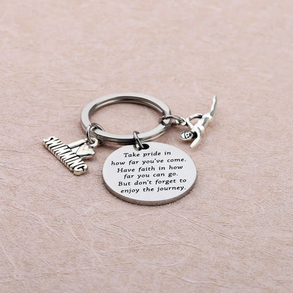Swim Keychain I Love Swimming Lover Gift Take Pride in How Far You Have Come Swim Team Inspirational Swimmers Jewelry Gift