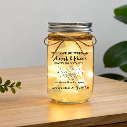 Aunt Gifts from Niece - The Love Between an Aunt & Niece Knows No Distance Mason Jar Night Light, Aunt Birthday Gift Aunt and Niece Gifts for Aunts Mothers Day Christmas Valentines