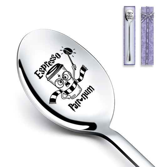 Espresso Patronum Spoon, Coffee Stainless Steel Spoon for Coffee Lovers Book Lovers Bookworm Friends Birthday, Valentine, Christmas Thanksgiving Graduation Gifts