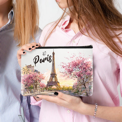 Paris Makeup Bag Gifts for Women, Paris Souvenirs from France, Traval Themed Gifts Set Cosmetic Bag with Bracelet and Keychain, Travel Organizer Toiletry Pouch for Mom Wife Sister Friends
