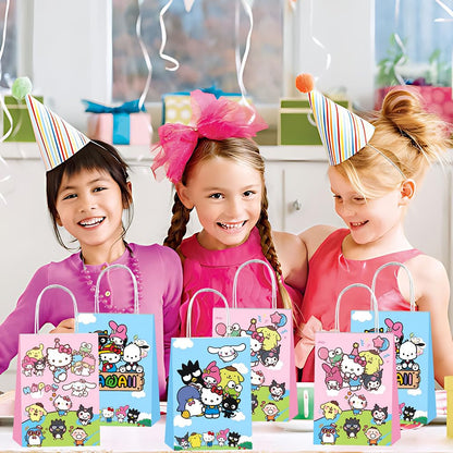 BNFUO 12pcs Kawaii and Friends Party Gift Bags with Handles,Kawaii Birthday Supplies for Cartoon and Friends Party Decorations