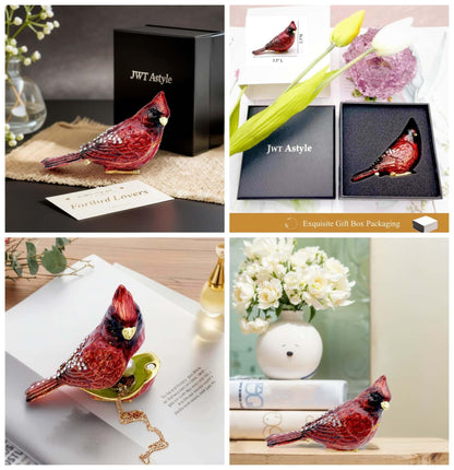 Luxury Red Cardinal Bird Gifts Jewelry Trinket Boxes Hinged.Decorative Keepsake Ring Box.Necklace Rings Earrings Organizer.Bird Figurines Accents Home Decor Gifts for Women.