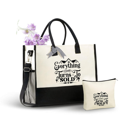 InnoBeta Realtor Gifts Canvas Tote Bag, Everything I Touch Turns To Sold Bag with Top Zipper Closure and Shoulder Strap for Birthday, Mother's Day, Christmas